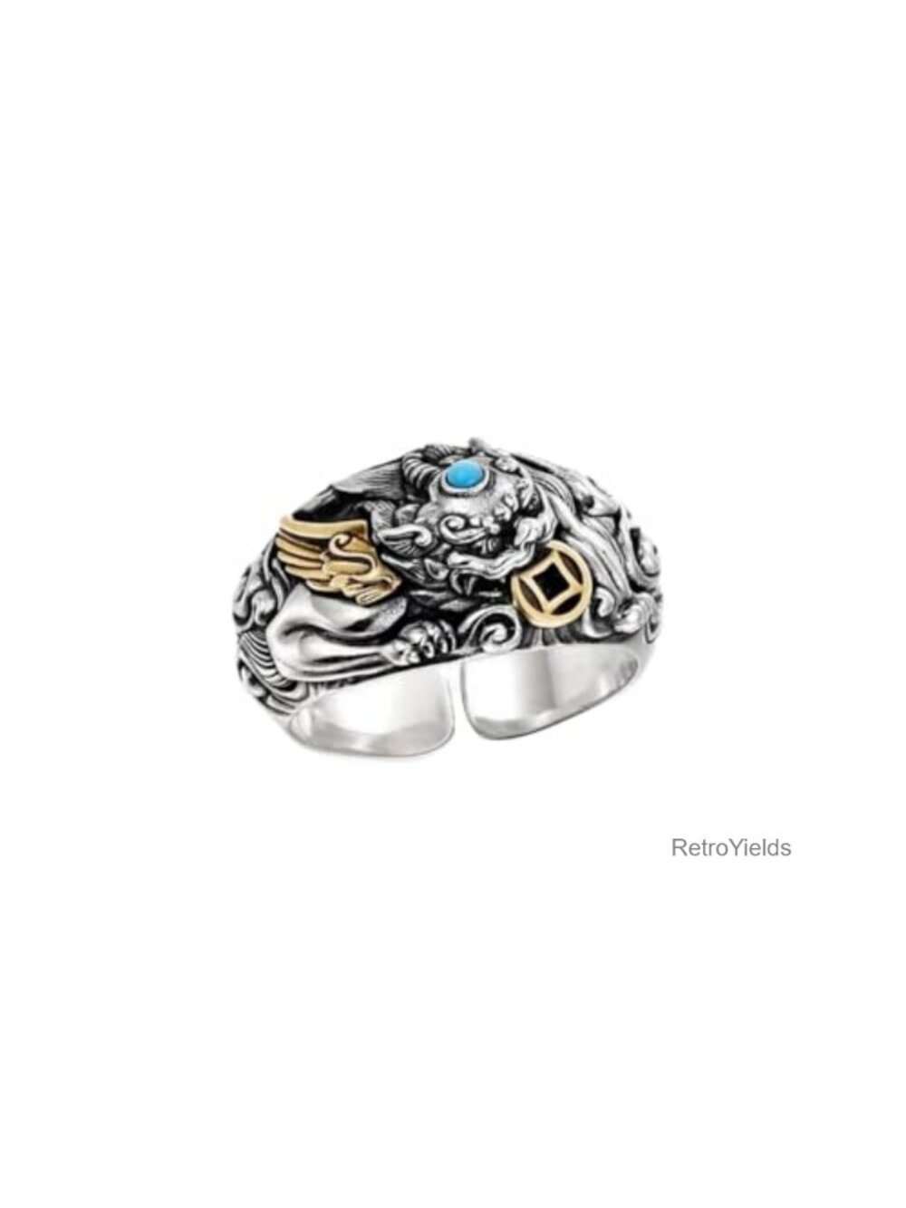 S925 Sterling Silver Pixiu Adjustable Open Band Ring Men's Statement